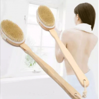 Natural Pig Hair Bristles Shower Long Handle Detachable Body Back Wash Brush